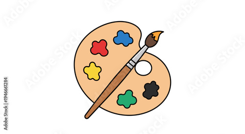 Artist Palette with Brush and Colorful Paints