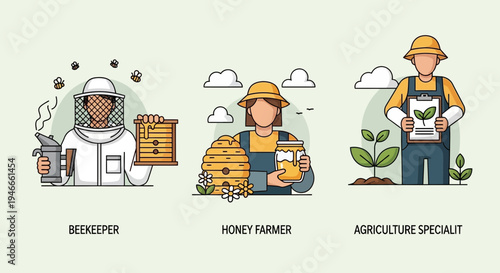 Beekeeper, Honey Farmer, Agriculture Specialist Icons - Farming Professions