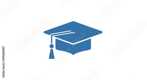 Blue Graduation Cap Icon with Tassel on White Background