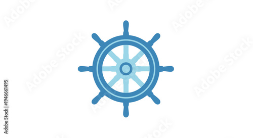 Blue Nautical Ship Steering Wheel Icon Vector Illustration