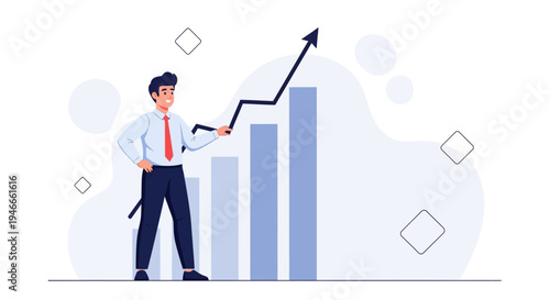 Businessman showing upward trend graph, business growth concept