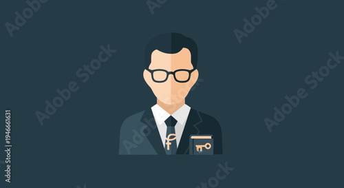 Business Man with Key and ID Card - Flat Design Icon
