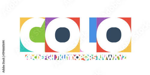 Color Geometric Shape Font Logo Alphabet Letter Set Modern Typography, Bright Colorful Creative Typographic Design, Trendy Innovate Title Text Headline Logotype. Block Cutout Fonts. Vector Typeface