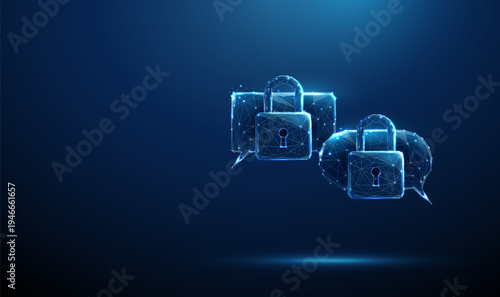 3d two blue speech bubbles with padlocks. Secure communication channel, encrypted messaging, confidential information exchange, cybersecurity dialogue concept