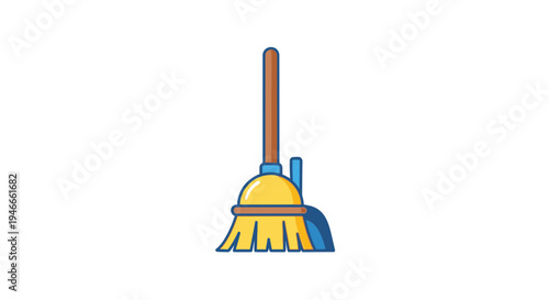 Cartoon Broom and Dustpan Icon Vector Illustration Isolated on White Background