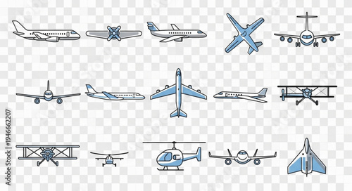 Collection of Various Aircraft Designs and Silhouettes.