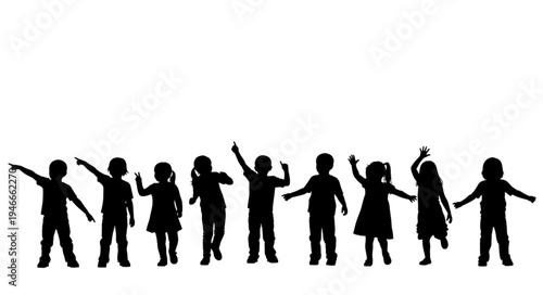 Children Silhouettes Holding Hands.