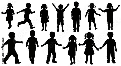 Children Silhouettes Holding Hands.