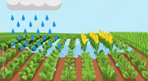 Farming Illustration: Rainwater Irrigation for Crops
