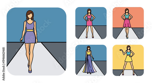 Fashion Show Models, Runway Catwalk, Stylish Outfits, Diverse Poses