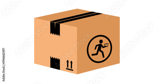 Fast Delivery Box Icon with Running Person and Laptop Symbol