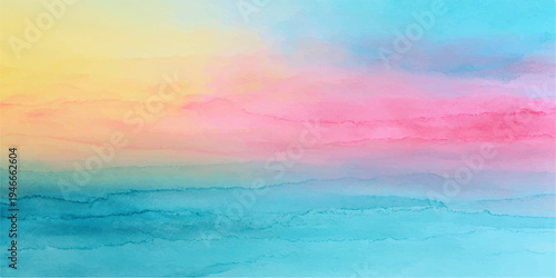 Abstract watercolor-style painting with vibrant gradients of blue, pink, and yellow, creating an ethereal and dreamy visual, perfect for conveying serenity and artistic expression.