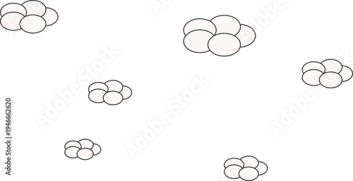 Abstract organic clusters floating in a clean white space, symbolizing cellular structures or microscopic organisms