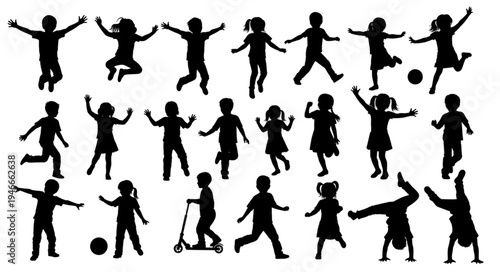 Children Playing Sports Silhouettes.