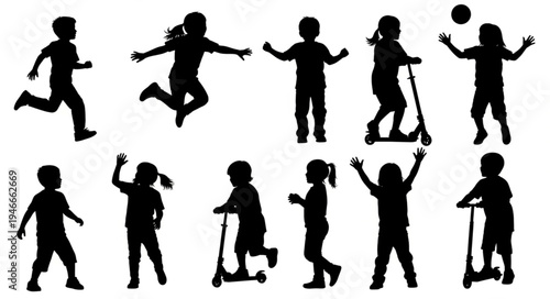 Children Playing Sports Silhouettes.