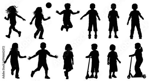 Children Playing Sports Silhouettes.