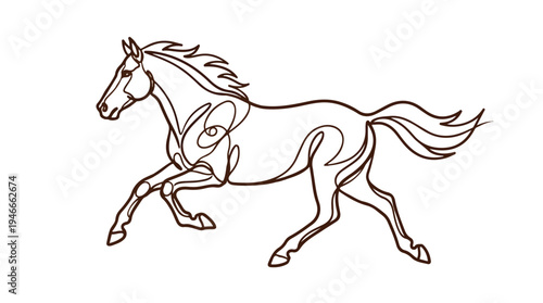 Elegant Line Art Illustration of a Galloping Horse.