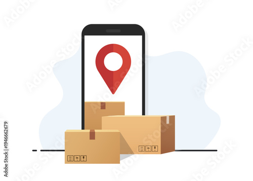 Mobile App Tracking for Package Delivery and Logistics Stock Illustration.