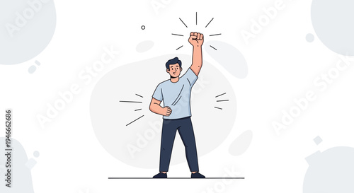 Man with raised fist celebrating success, victory, and achievement
