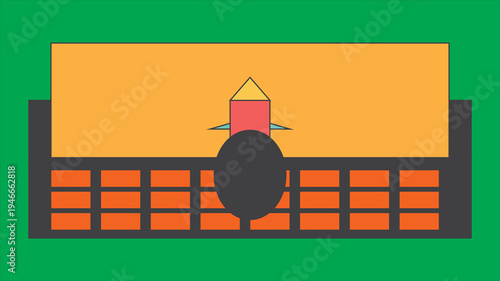 Retro computer monitor displaying a pixelated rocket ship in orbit