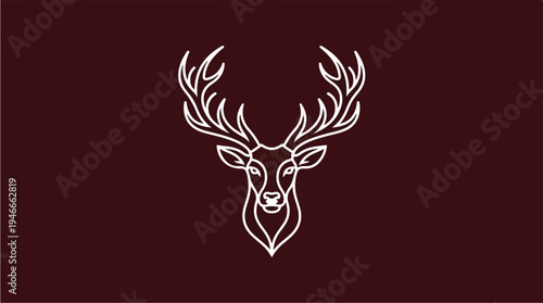 Elegant White Deer Head Silhouette on Dark Red Background.