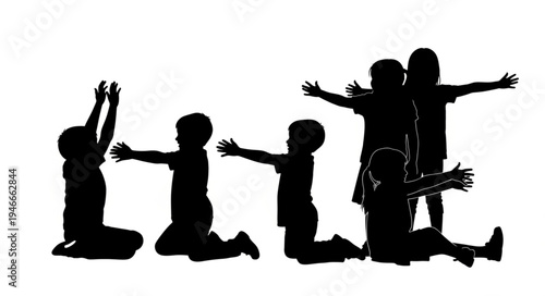 Children Silhouette Happy Family.