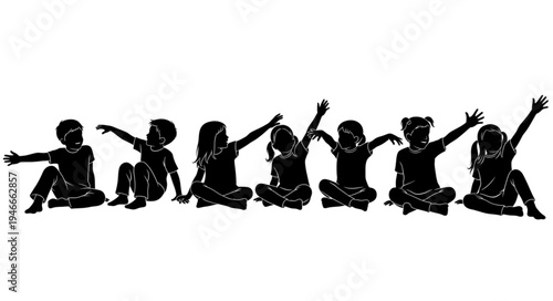 Children Silhouette Dance Party Line.