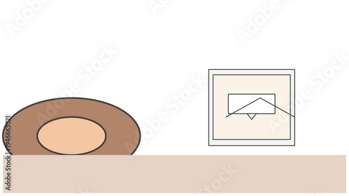 Abstract diagram illustrating a simplified cellular structure positioned beside a conceptual framed opening