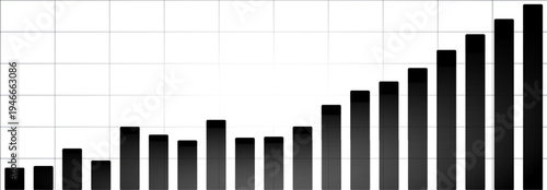 Financial Growth Chart Bars Analytics Dashboard Metrics Revenue Profit Forecast Uptrend Trend. Business Strategy Report Monochrome Grid Infographic Presentation Planning Economy. Vector Illustration