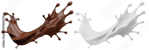 Set of milk and chocolate splashes solated on a white background. 3D render