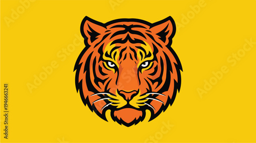 Fierce Tiger Head Illustration on Yellow Background.