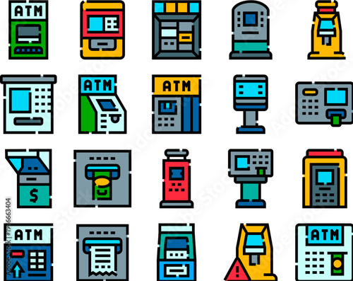 Automated teller machines providing various functions, including cash withdrawals, deposits, and transactions, representing modern banking technology and accessible financial services