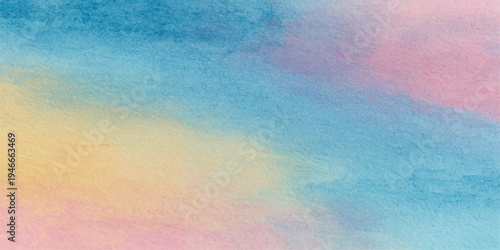 Abstract watercolor background with soft pastel colors creating a serene and artistic aesthetic. Blending shades of blue, yellow, and pink.