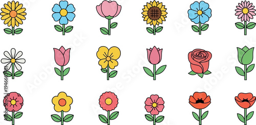Colorful cartoon flowers on white background tulips 2