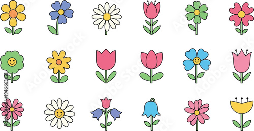Colorful cartoon flowers on white background tulips 4
