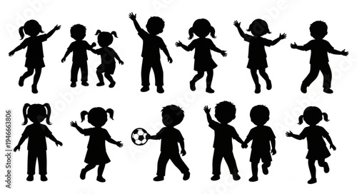Children Silhouettes Playing Together.