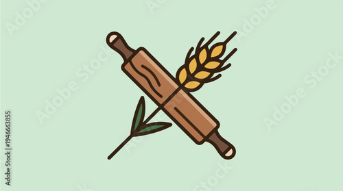 GlutenFree Baking Symbol with Rolling Pin and Wheat Stalk.