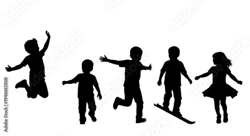 Children Silhouettes Playing Together.