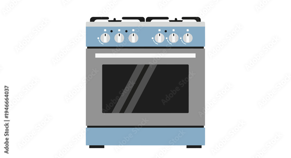 Obraz premium Flat design of a blue and grey gas stove with oven