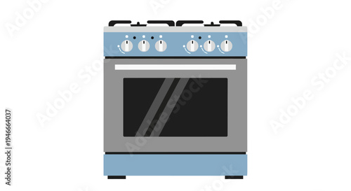 Flat design of a blue and grey gas stove with oven