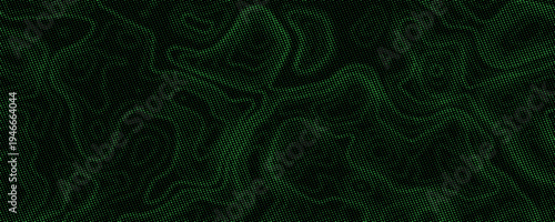 Abstract Black and Green Halftone Topographic Map Background with Dotted Texture. vector illustration