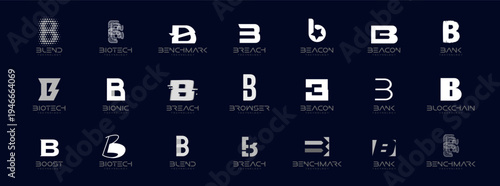 Letter B Logo Collection in Futuristic Tech Style, Modern Geometric Minimalist Creative Branding for Business Identity Design. Monogram Set for Startups, Businesses, Companies. Vector Illustration