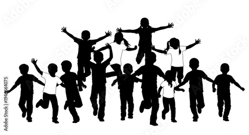 Children Silhouettes Jumping Happy.