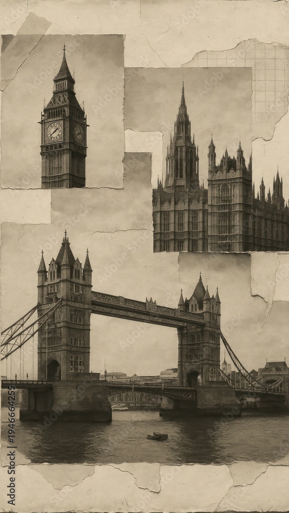 Obraz premium Vintage London architecture collage mobile wallpaper