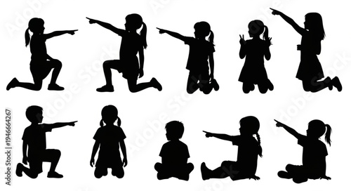 Children Silhouettes Playing Outdoors.