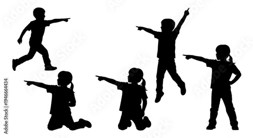 Children Silhouettes Playing Outside.