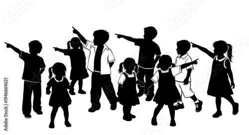Children Silhouettes Playing Together.