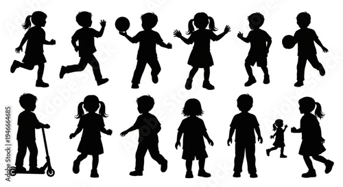 Children Silhouettes Playing Together.