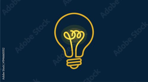 Illuminated Light Bulb Icon on Dark Blue Background.