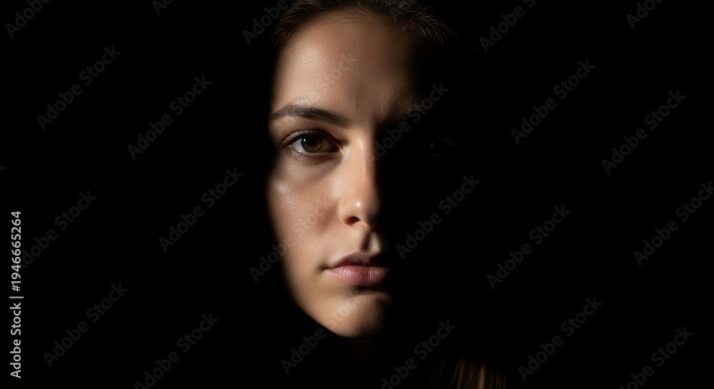Fototapeta premium Portrait of a beautiful young brunette woman with long dark hair and striking eyes in a glamorous studio fashion look